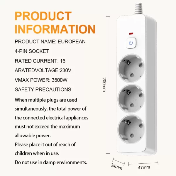 3500W Multifunctional Home Socket: EU Plug, 3 AC Design, Suitable for Residential & General Use - Image 6