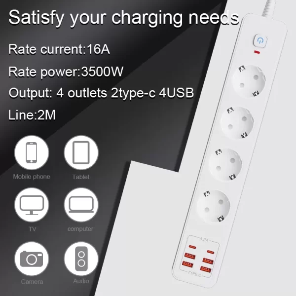 3500W All-Round Home Charging Socket: 4 AC + 2 PD + 4 QC Ports, Widely Applicable to Devices - Image 3