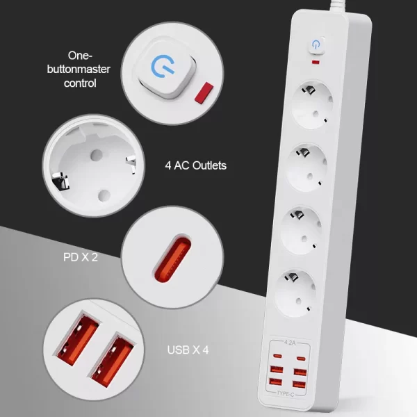 3500W All-Round Home Charging Socket: 4 AC + 2 PD + 4 QC Ports, Widely Applicable to Devices - Image 5