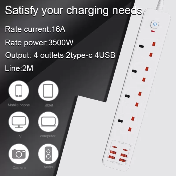 3500W Practical Home Fast Charging Station: Fireproof PC Material + AC/USB Dual Configuration + Safety Protection - Image 3