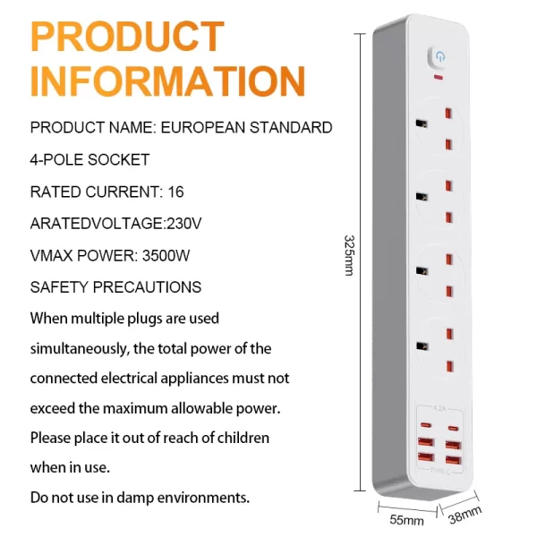 3500W Practical Home Fast Charging Station: Fireproof PC Material + AC/USB Dual Configuration + Safety Protection - Image 7