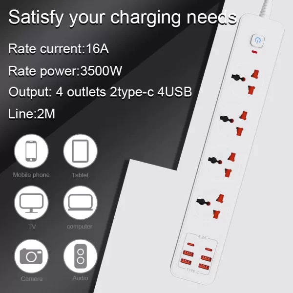 Home 3500W All-Round Charging Socket: 4 AC + 2 PD + 4 QC Fast Charging, Widely Applicable to Devices - Image 3