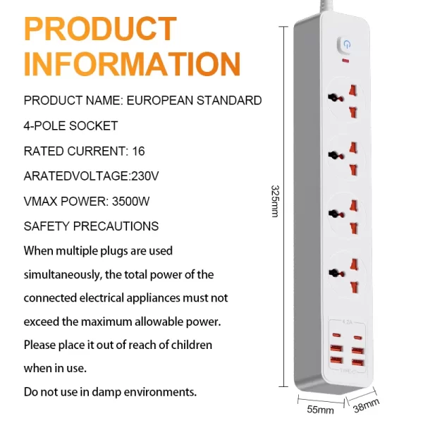 Home 3500W All-Round Charging Socket: 4 AC + 2 PD + 4 QC Fast Charging, Widely Applicable to Devices - Image 7