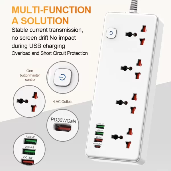 2500W GaN Home Smart Power Strip: Multiple Plug Types, Overload Protection, Widely Applicable for Device Charging - Image 6