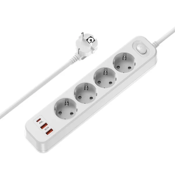 2500W Multi-Functional Home Extension Socket: EU Plug + USB Fast Charging + Customizable AC Sockets