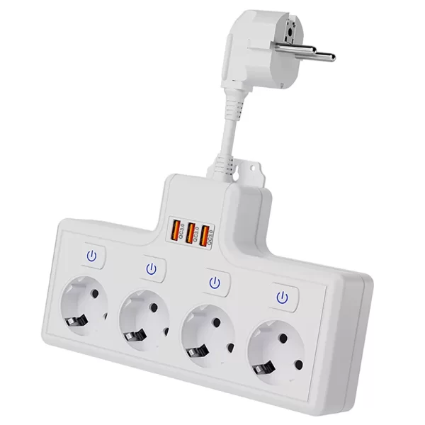 3500W Safe Home Socket: EU Plug + 4 AC Layout + Multi-Device Fast Charging Protection