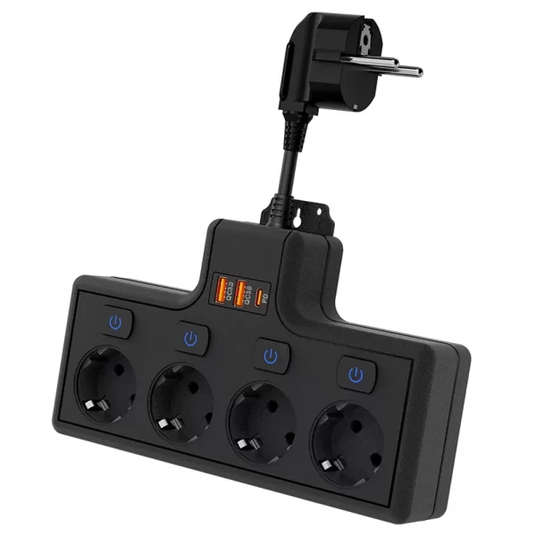 3500W Home Multi-Device Fast Charging Power Strip: 4 AC + USB Dual-Protocol Efficient Power Supply