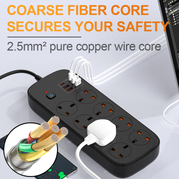 OL UK High-Power Fast Charge Power Strip - 8 Sockets + 6 USB Ports, Safe & Durable for Heavy-Duty Appliances - Image 4