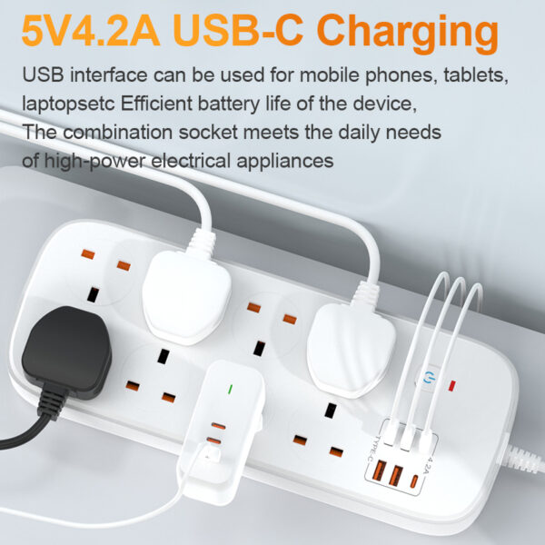 OL UK High-Power Fast Charge Power Strip - 8 Sockets + 6 USB Ports, Safe & Durable for Heavy-Duty Appliances - Image 6