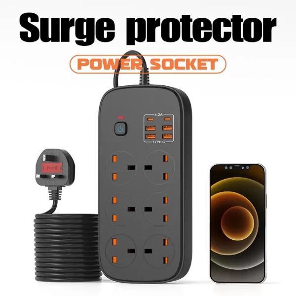 Wide - voltage Adaptable & Multiple Fast - charging British - standard Safety - protected Power Strip - Image 3