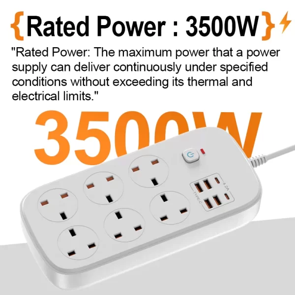 Wide - voltage Adaptable & Multiple Fast - charging British - standard Safety - protected Power Strip - Image 4
