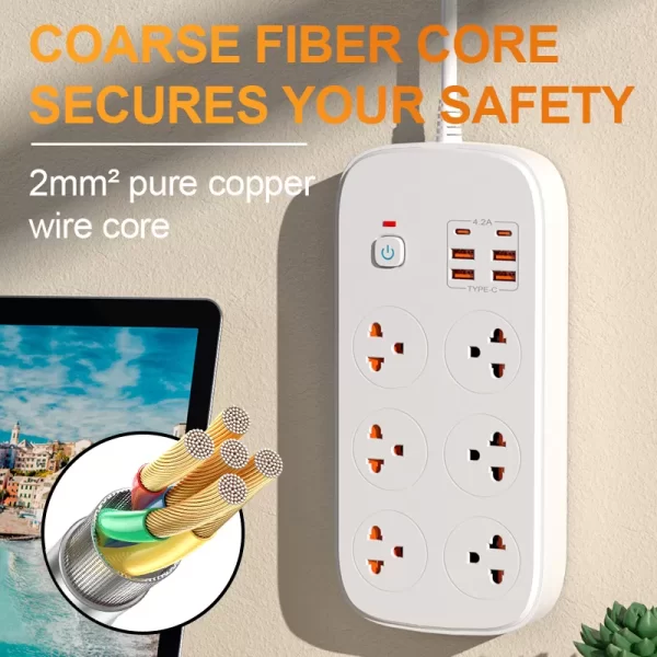 Pure Copper Core Flame - retardant Shell Safe and Efficient Power Strip - Image 5