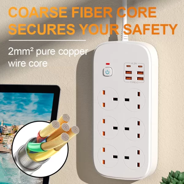 Wide - voltage Adaptable & Multiple Fast - charging British - standard Safety - protected Power Strip - Image 5