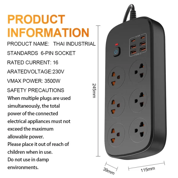 Pure Copper Core Flame - retardant Shell Safe and Efficient Power Strip - Image 7