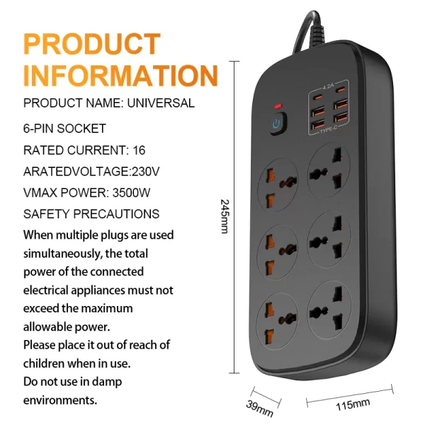 16A High - load & 3500W Efficient Multiple Fast - charging Customizable Power Strip - Image 7